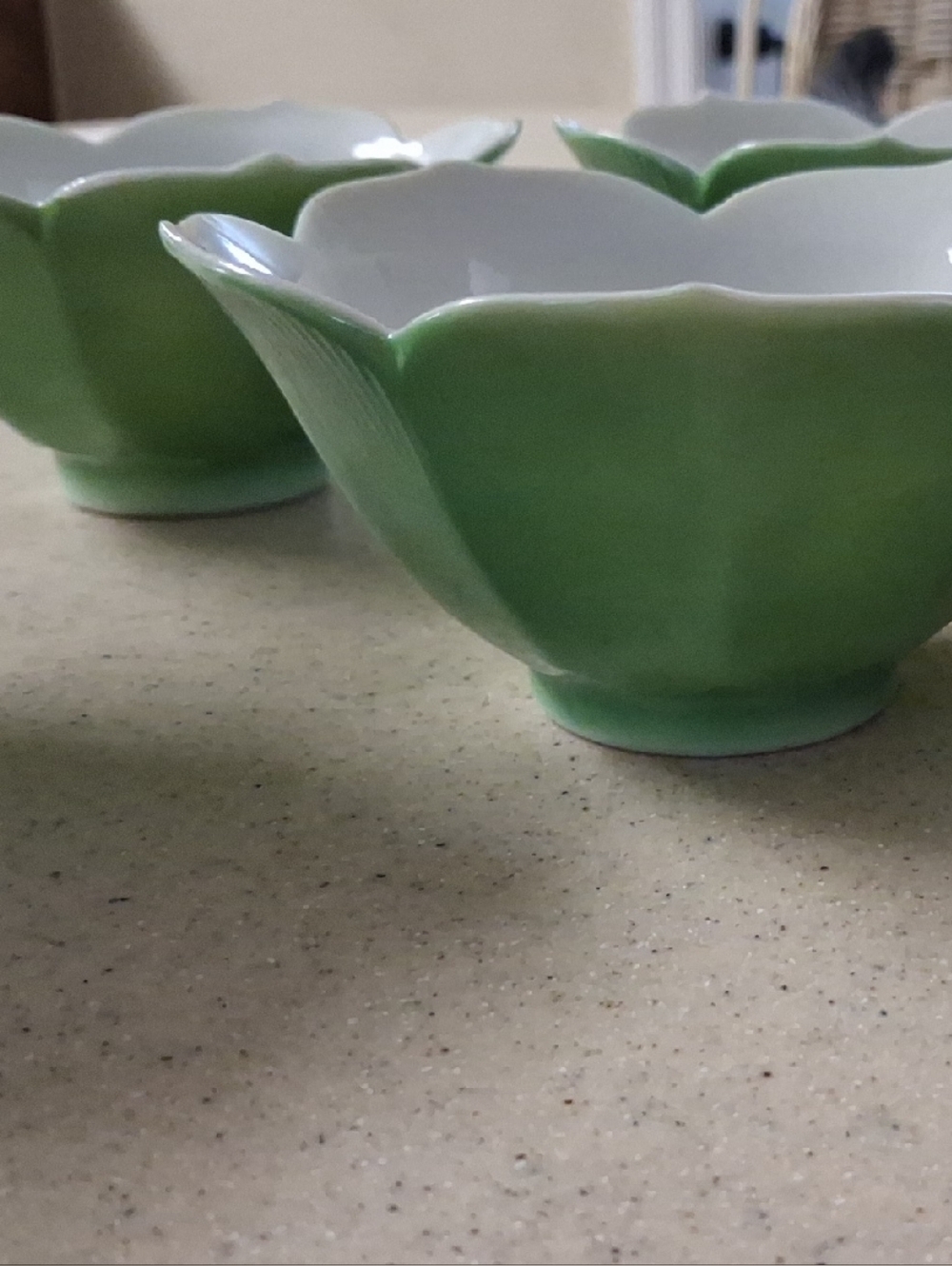 Green Ceramic Lotus Bowls - Set of 3